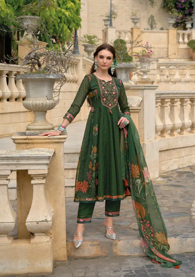 Meraki By Kailee Chiknakari Organza Anarkali Kurti With Bottom Dupatta Wholesale Price In Surat